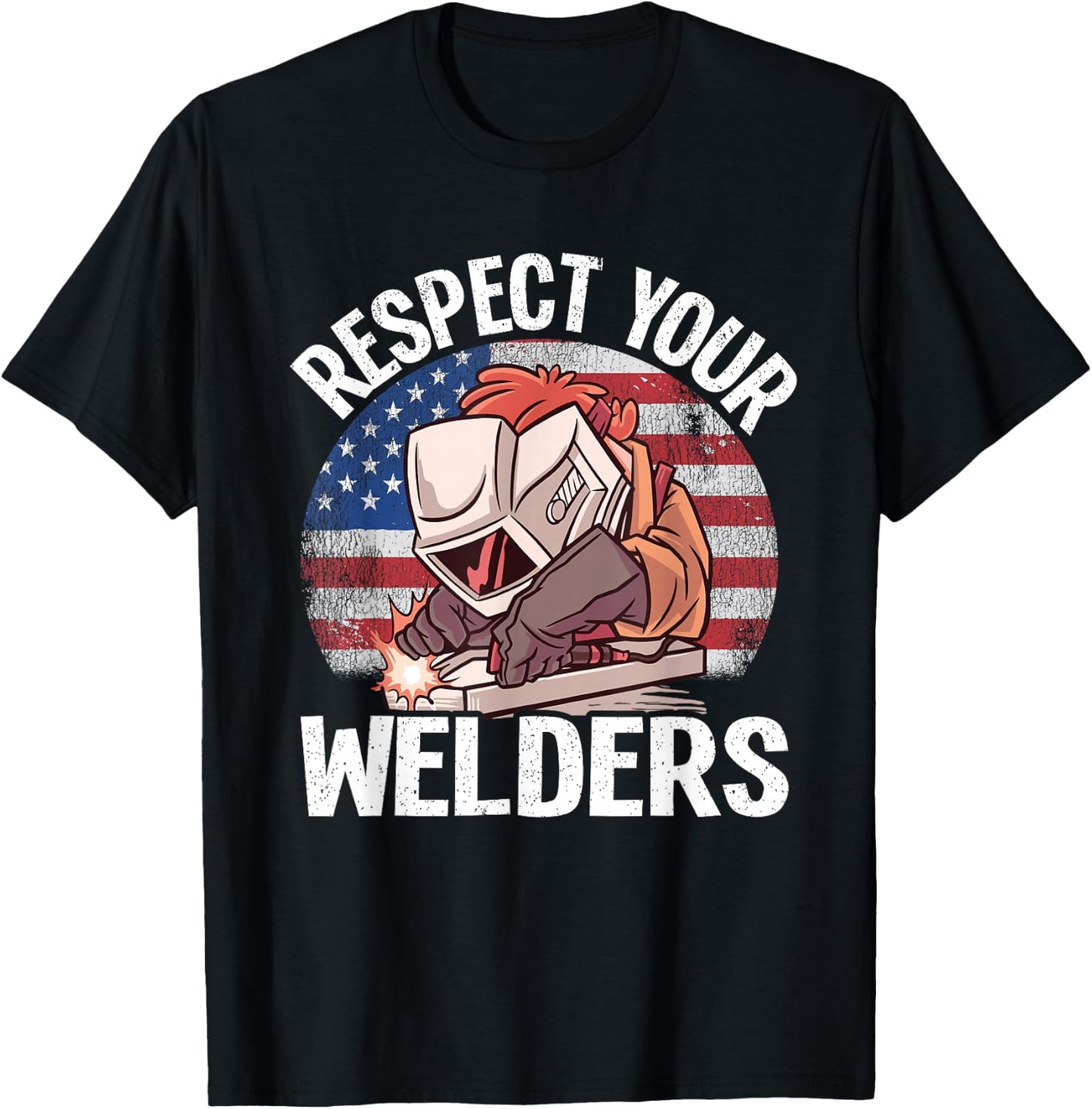 Respect Your Welders Steel American Flag Vintage Welding T-Shirt - T-Shirt | Black
