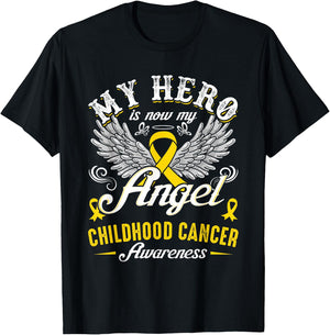 My Hero Is Now My Angel Childhood Cancer Awareness T-Shirt - T-Shirt | Black