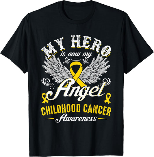 My Hero Is Now My Angel Childhood Cancer Awareness T-Shirt - T-Shirt | Black