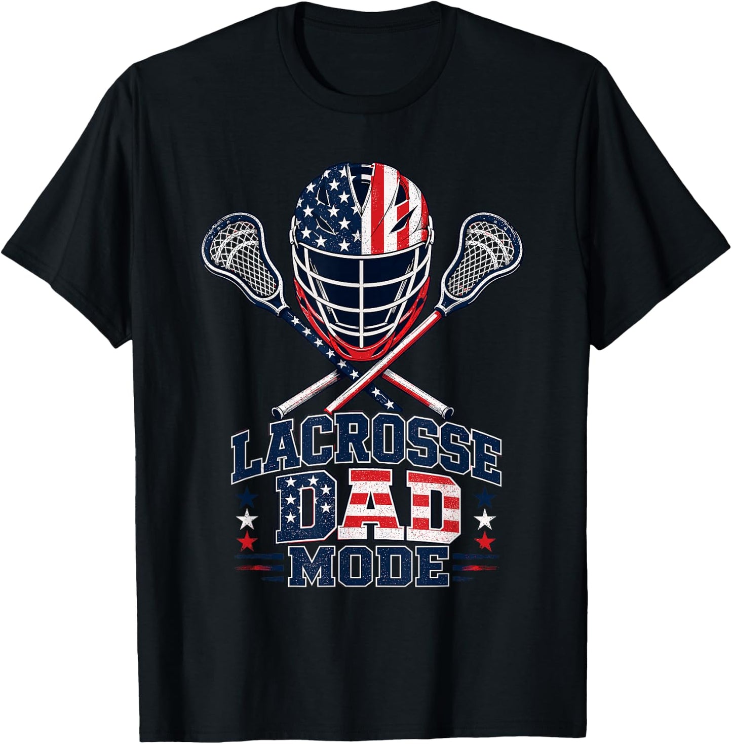 Lacrosse Dad American Flag Mode T-Shirt - T-Shirt | Black