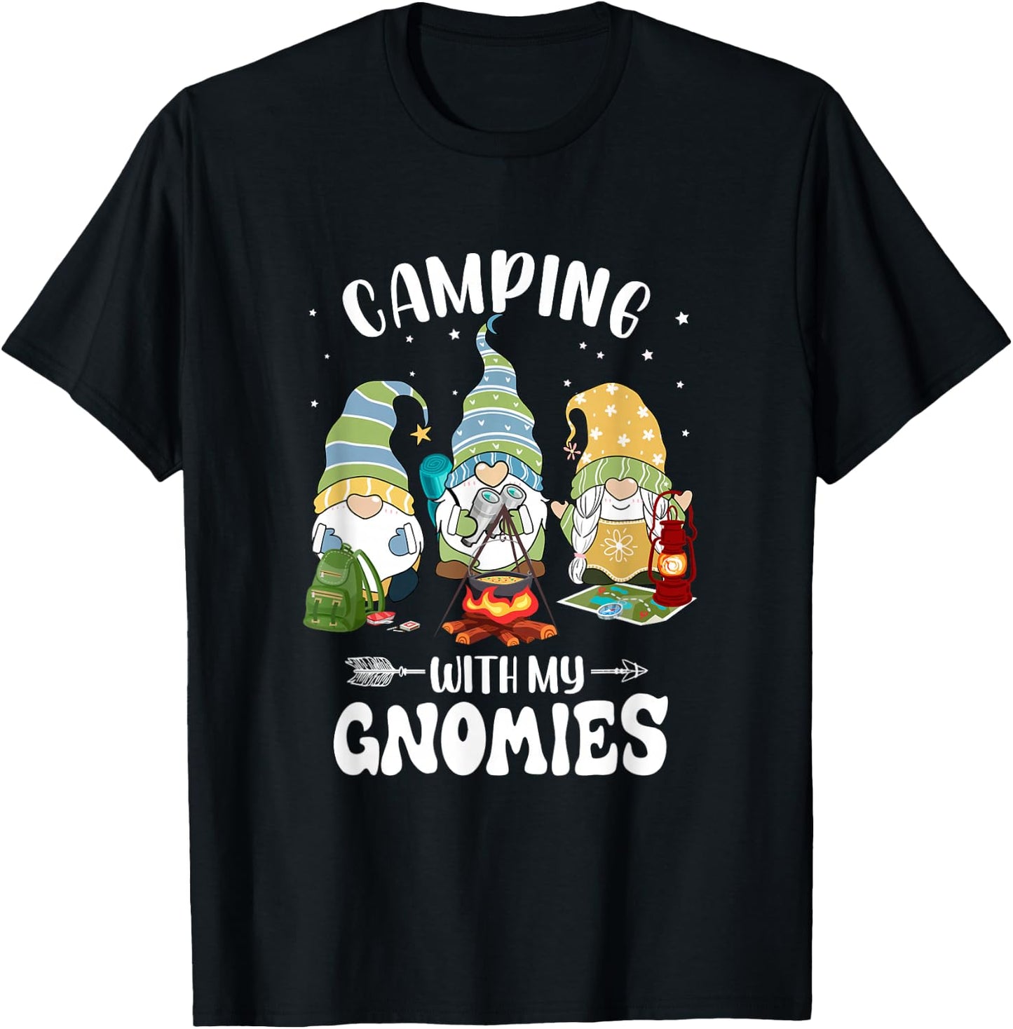 Camping with My Gnomies Funny Gnome Camp T-Shirt - T-Shirt | Black
