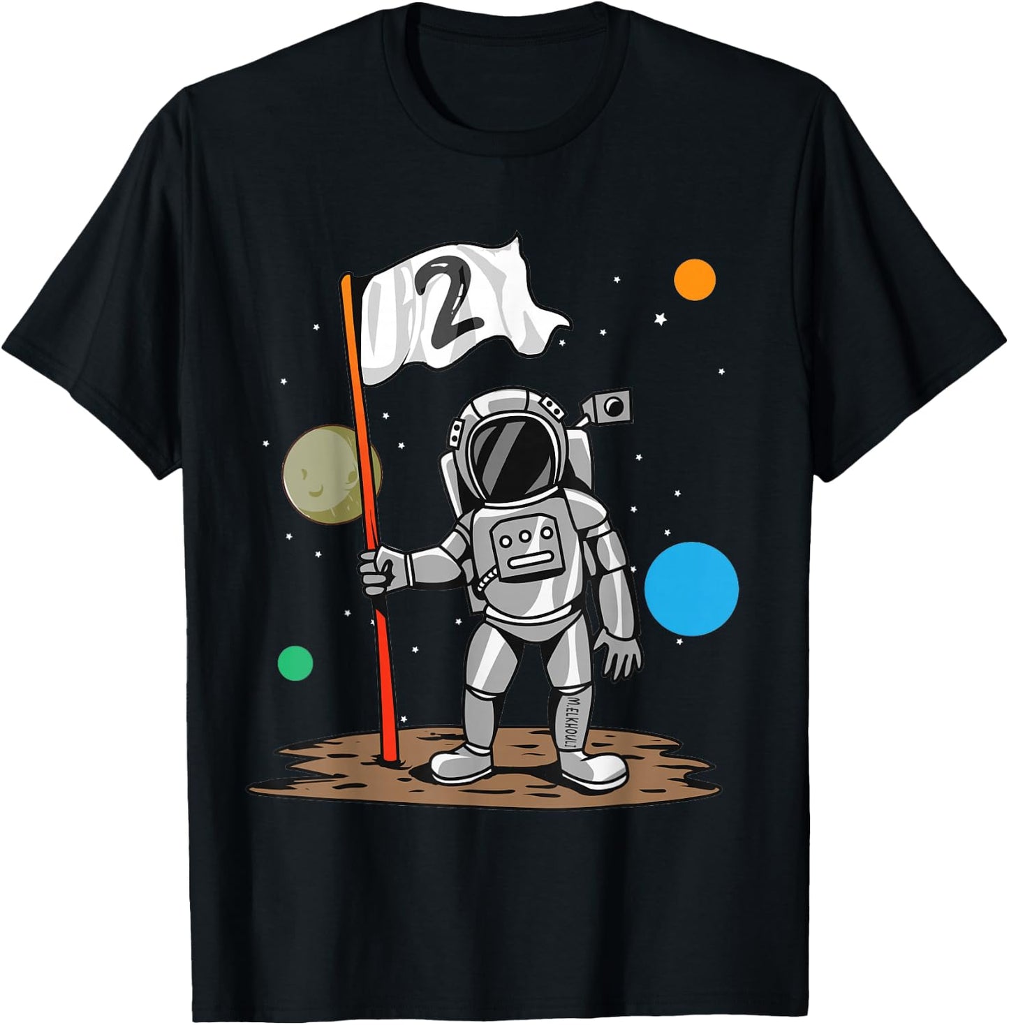 2nd Birthday Party Outer Astrology | 2 Years Astronauts Space T-Shirt - T-Shirt | Black