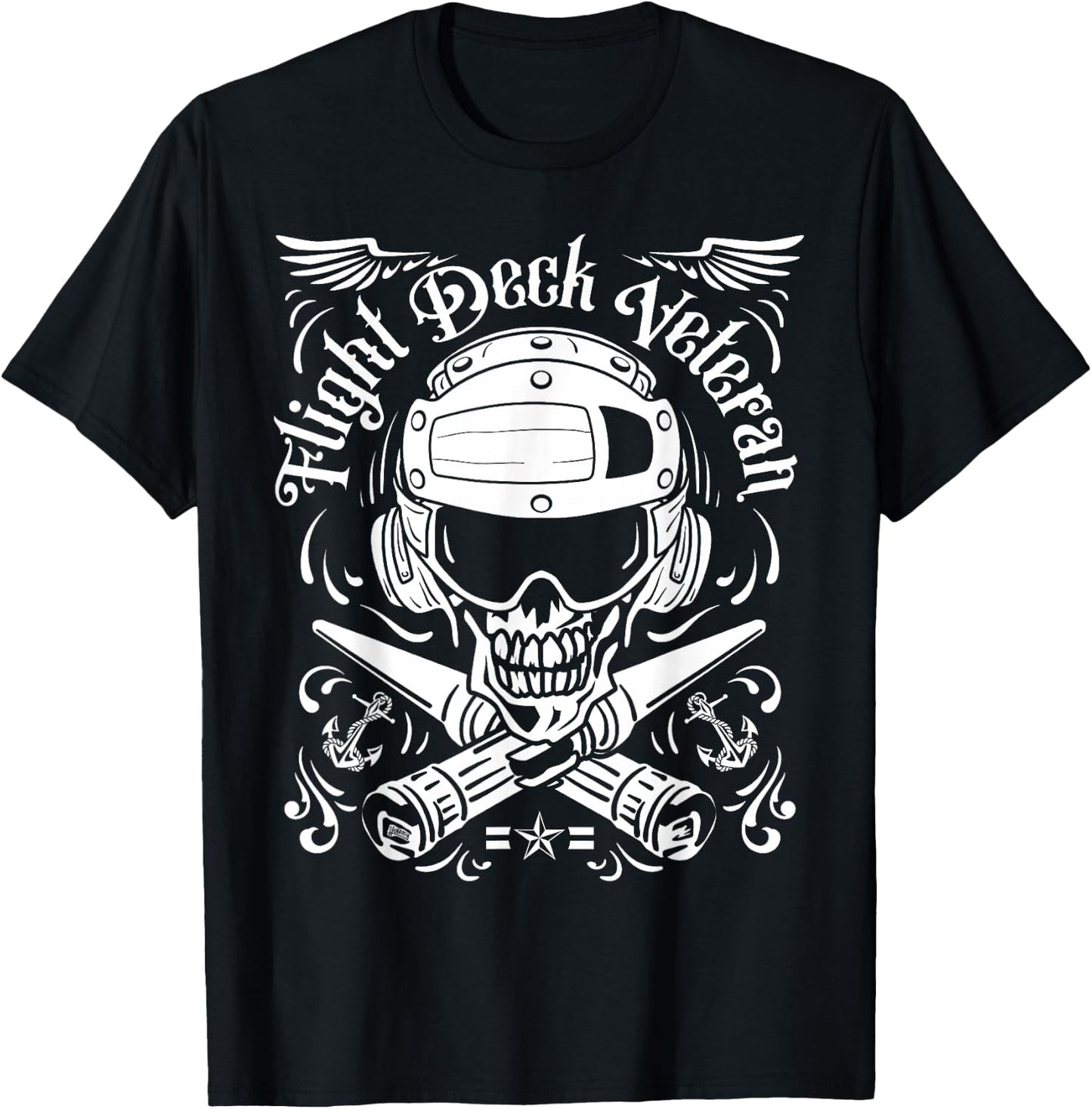 Naval Aviation Flight Deck Veteran Skull T-Shirt - T-Shirt | Black