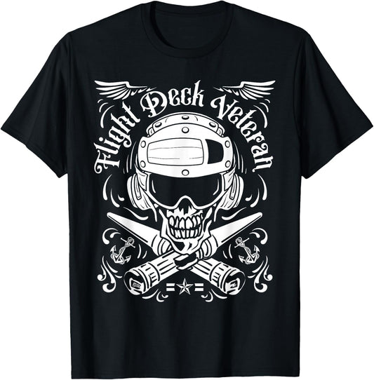 Naval Aviation Flight Deck Veteran Skull T-Shirt - T-Shirt | Black