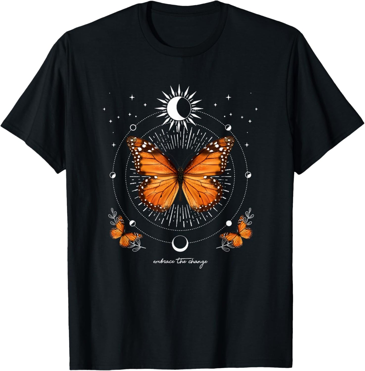 Monarch Butterfly Celestial Butterfly Sun Moon Phase Magical T-Shirt - T-Shirt | Black