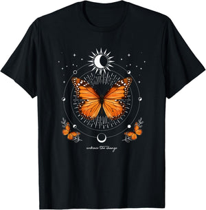 Monarch Butterfly Celestial Butterfly Sun Moon Phase Magical T-Shirt - T-Shirt | Black