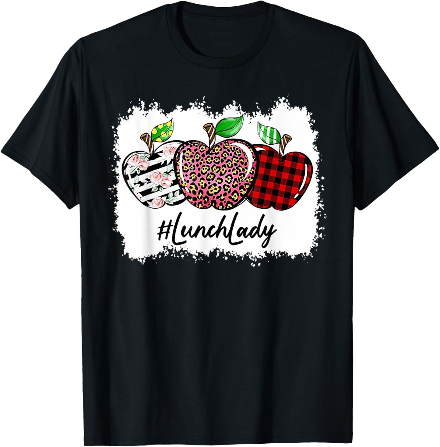 Teach Love Inspire Lunch Lady Apple Leopard Red Plain T-Shirt - T-Shirt | Black