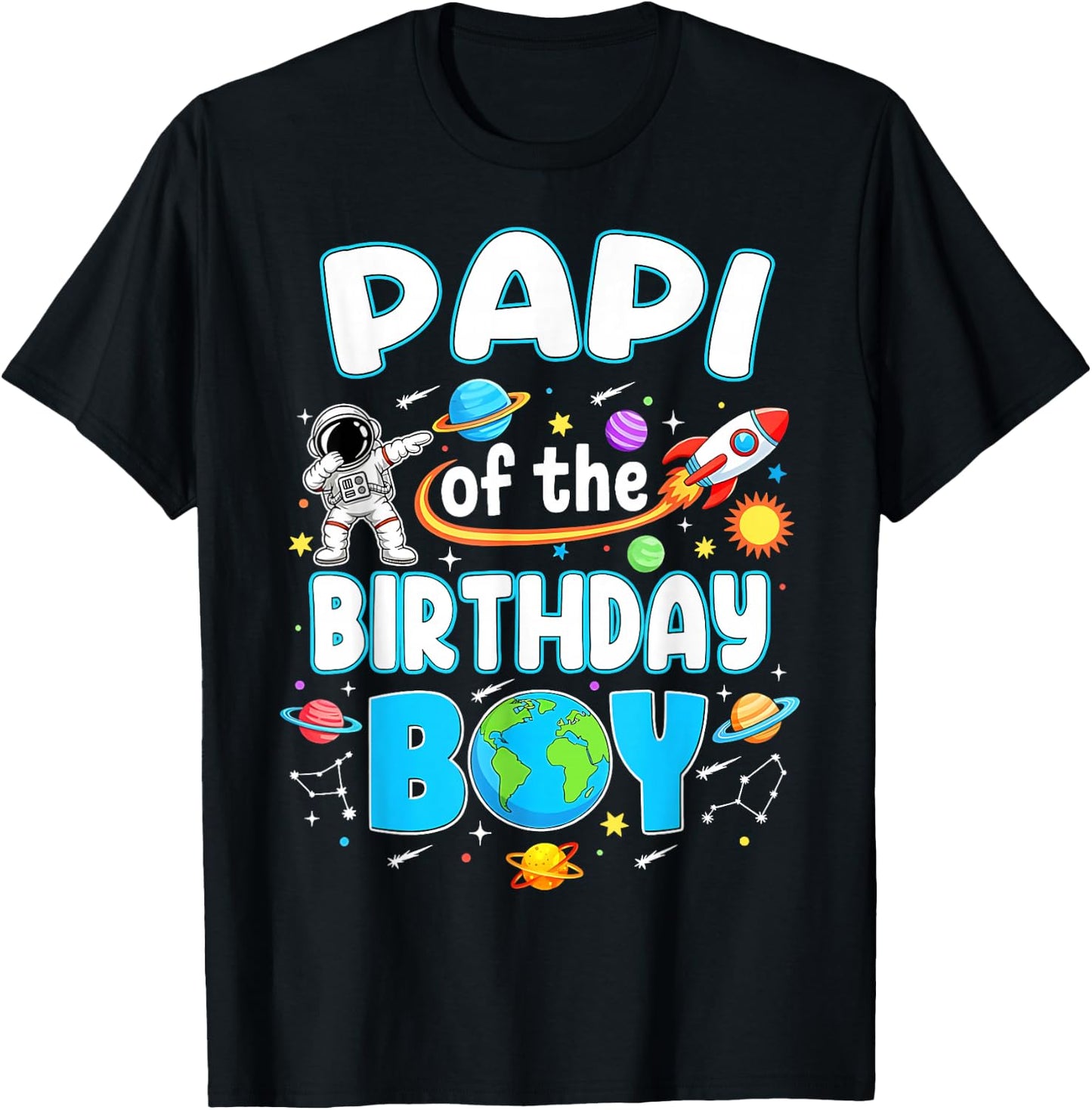 Papi of The Birthday Boy Astronaut Family Space Planets T-Shirt - T-Shirt | Black