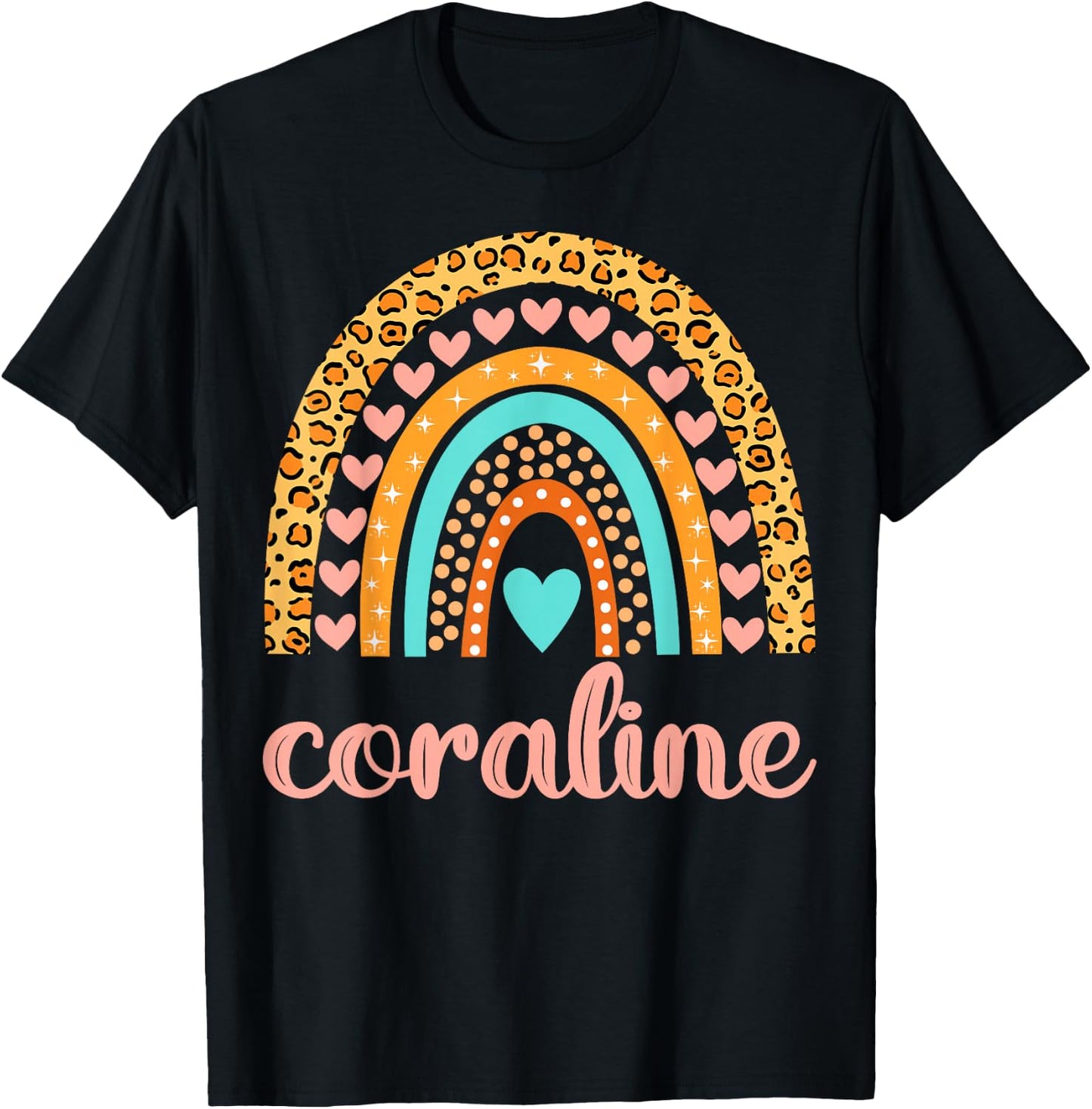 Coraline Name Shirts & Gifts Coraline -Kids Black Small Modern Letter Print T-Shirt - T-Shirt | Black