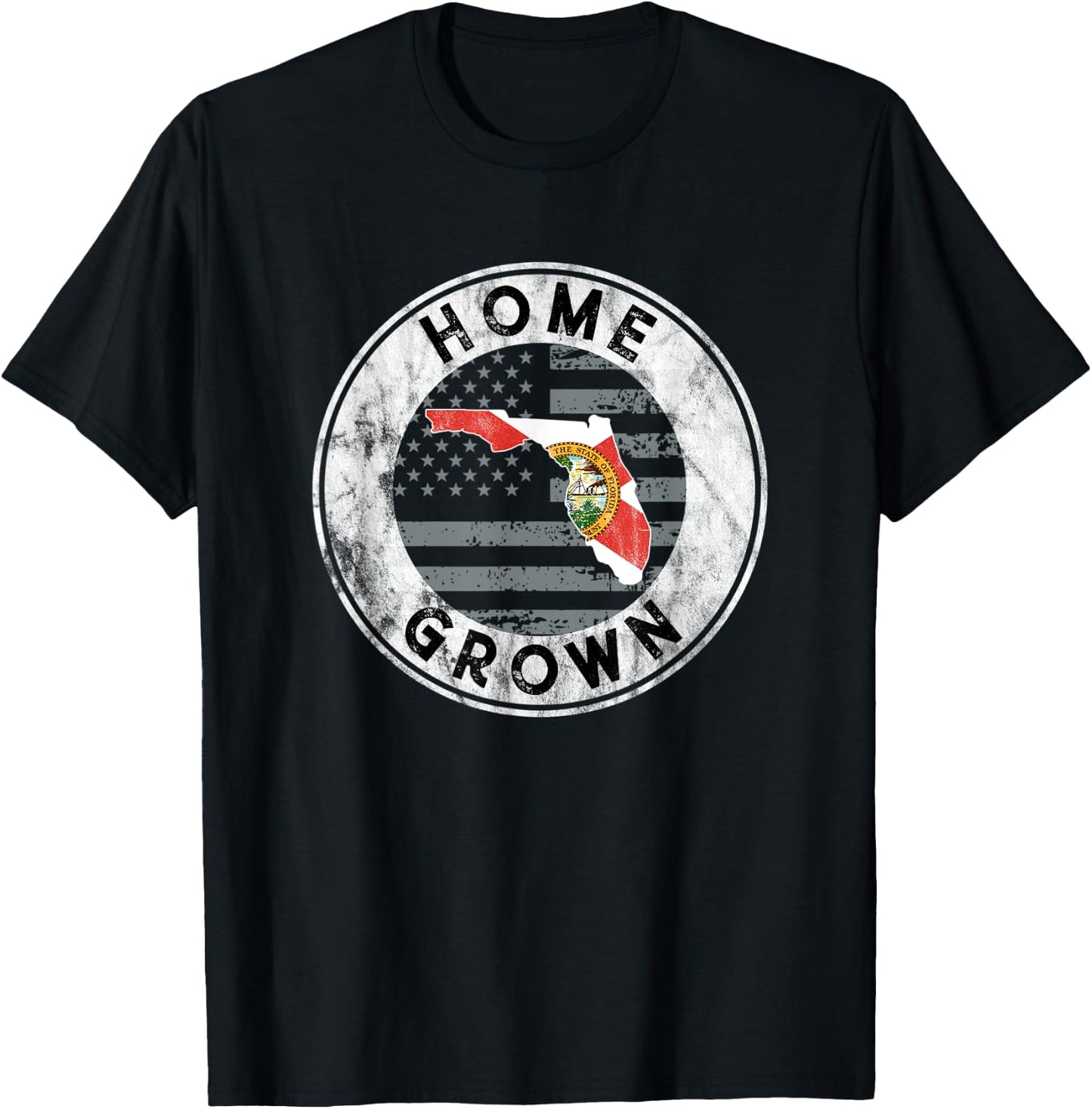 Florida Home Grown State Country American Flag Pride Love FL Women Men T-Shirt - T-Shirt | Black