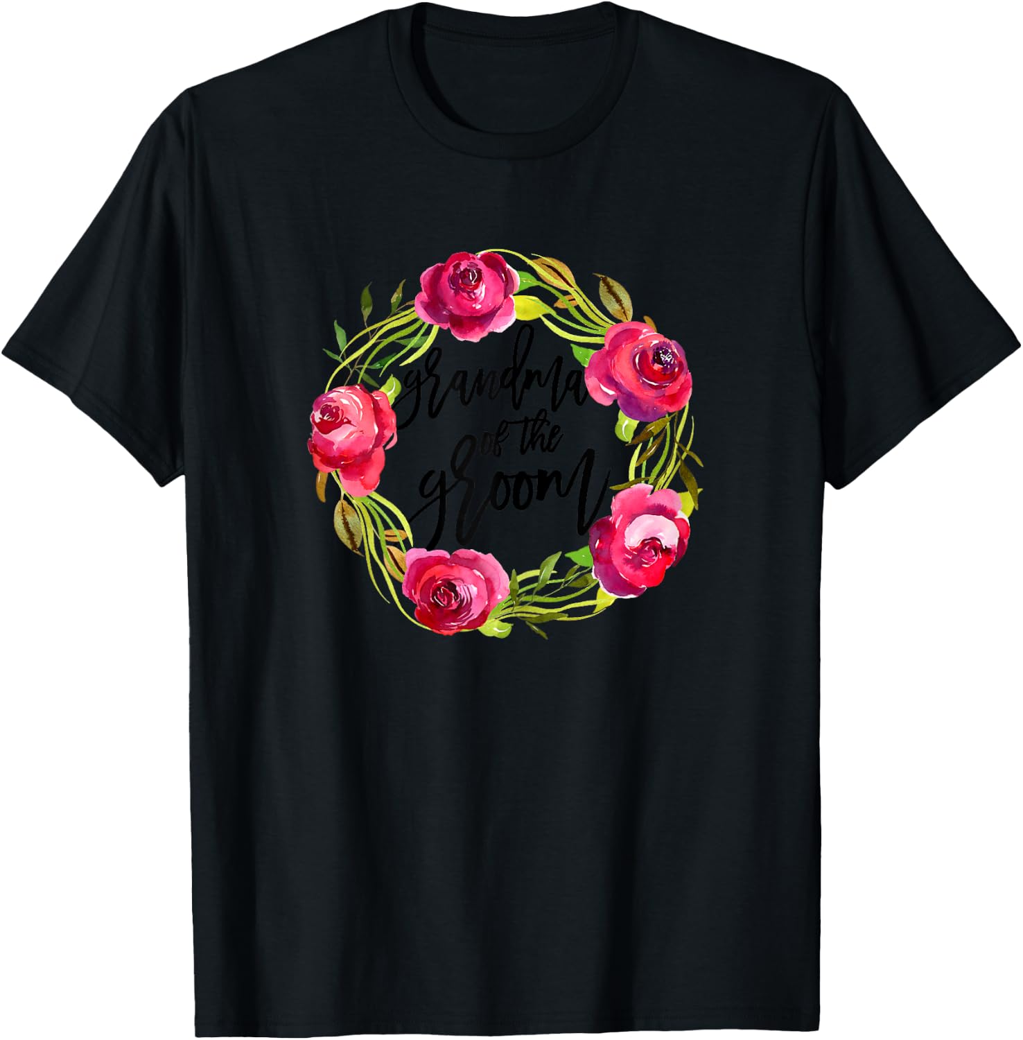 Grandma of the Groom Cute Floral Bridal Party Wedding Shower T-Shirt - T-Shirt | Black
