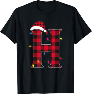 Awesome Letter H Initial Name Buffalo Plaid Christmas T-Shirt - T-Shirt | Black