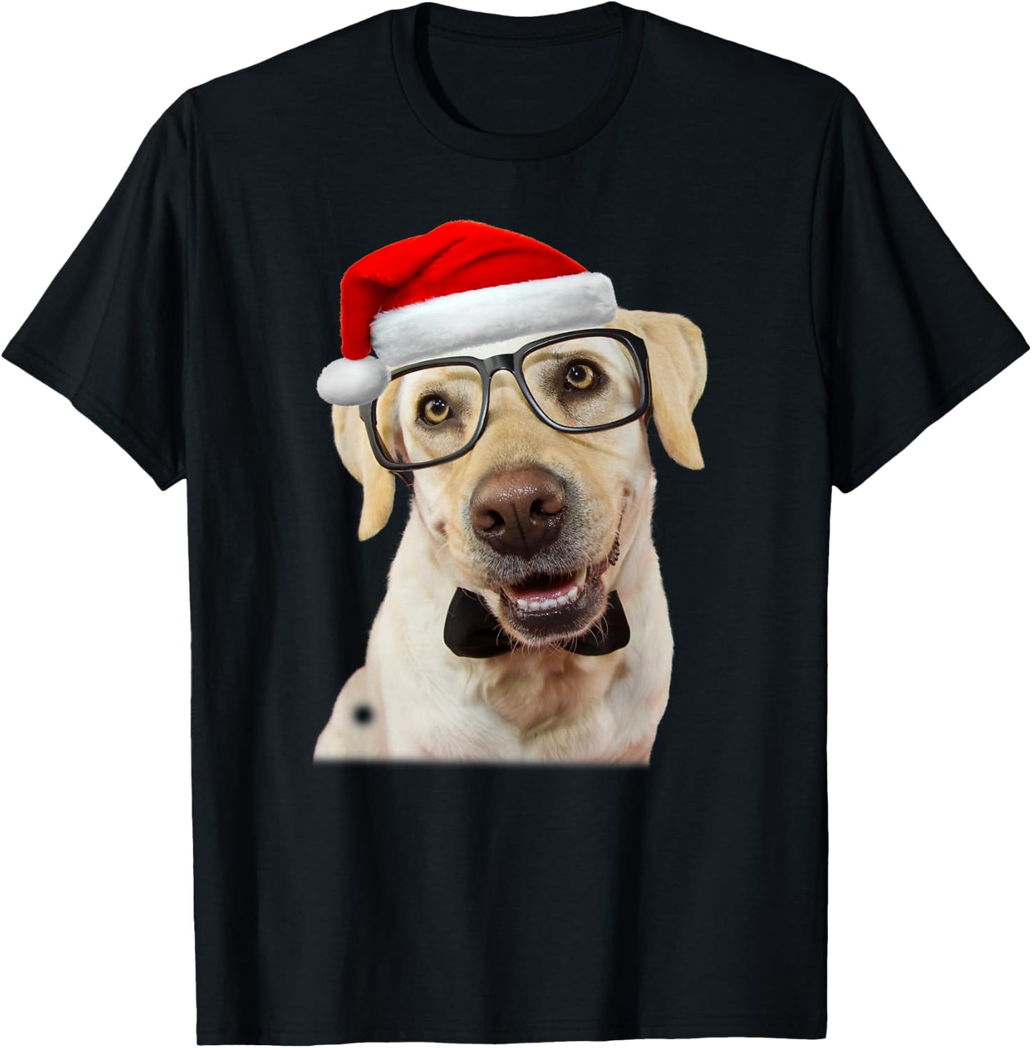 Yellow Lab Glasses Santa Hat Christmas Labrador Retriever T-Shirt - T-Shirt | Black
