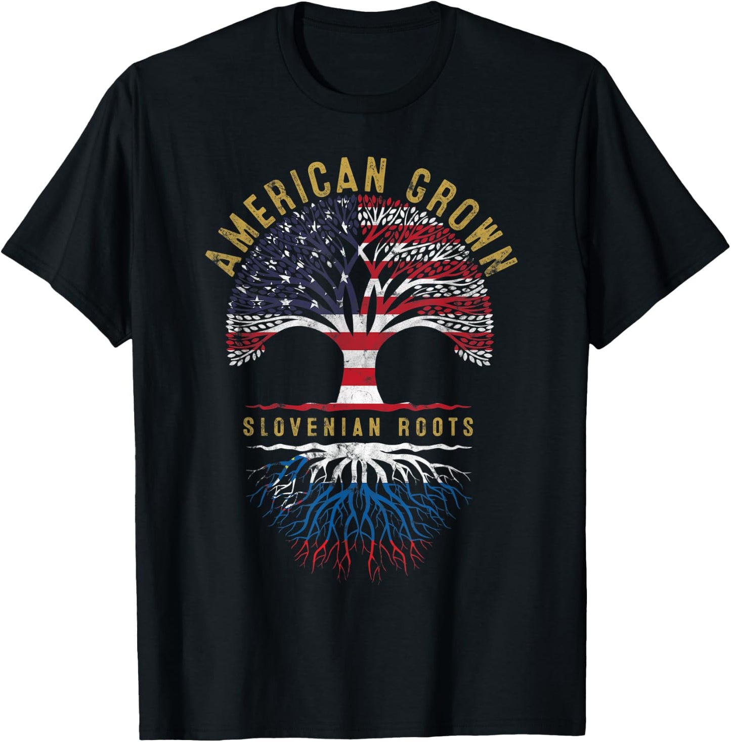 American Grown Slovenian Roots Tree Flag Family Heritage T-Shirt - T-Shirt | Black
