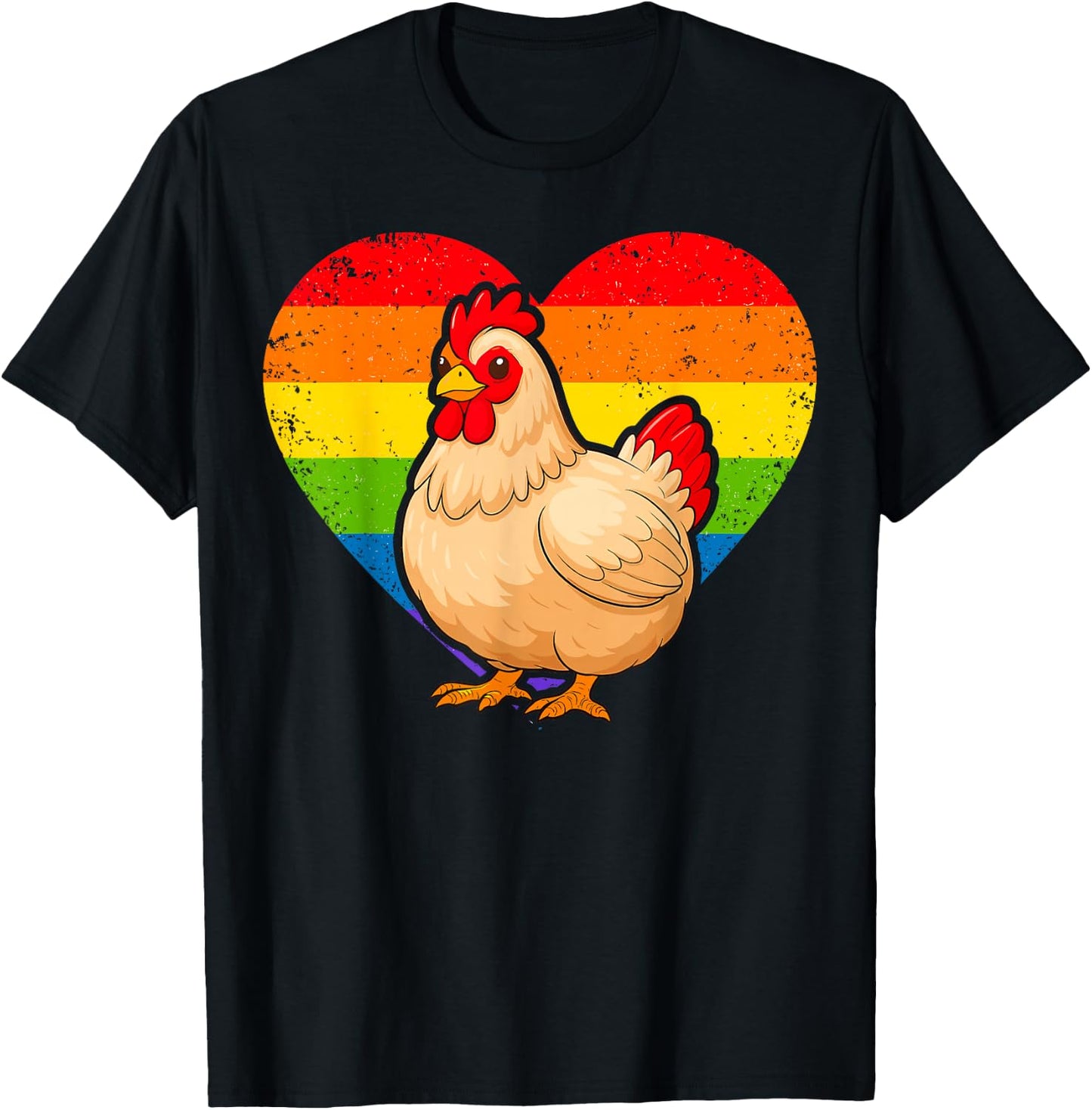 Chicken Rainbow Heart T-Shirt - T-Shirt | Black