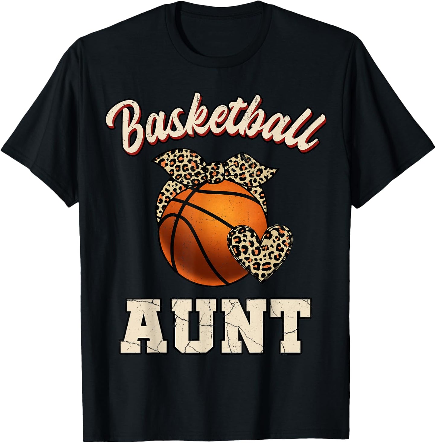 Basketball Aunt Bandana Leopard Heart Fans Mother's Day T-Shirt - T-Shirt | Black