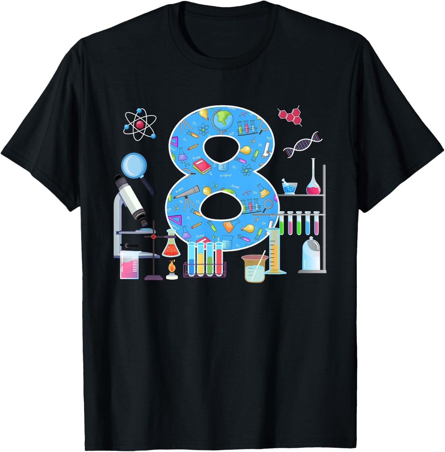 8th Birthday Science Theme 8 Year Old Birthday Scientist T-Shirt - T-Shirt | Black