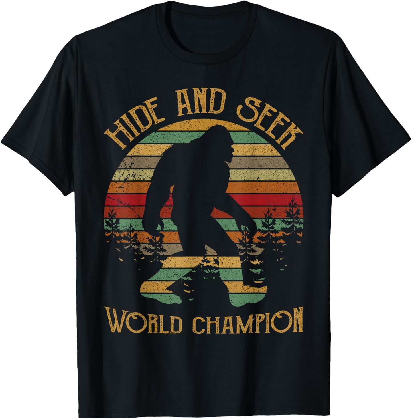 Retro Vintage Bigfoot Yeti Sasquatch Hide And Seek Shirt T-Shirt - T-Shirt | Black