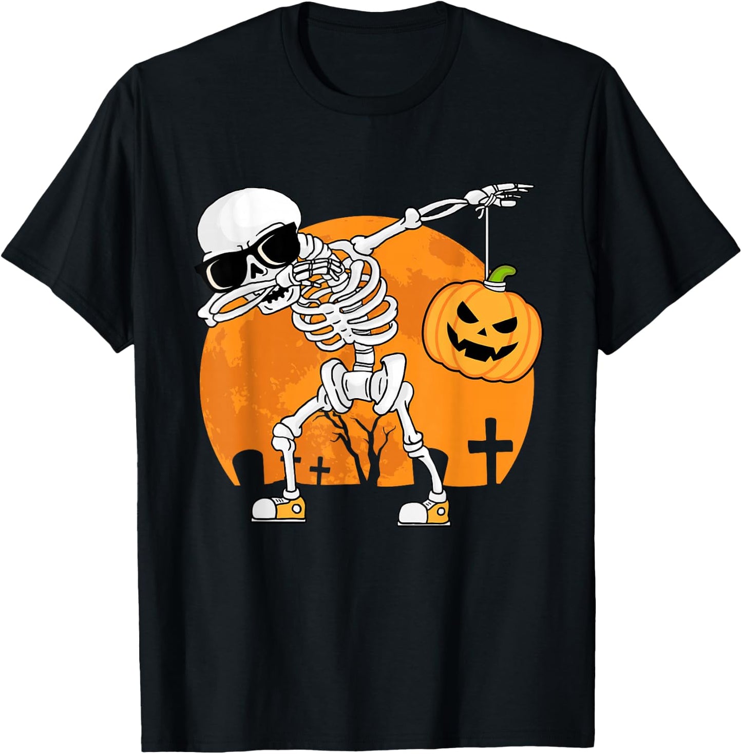 Dabbing Skeleton Funny Halloween Pumpkin Men Boys Kids T-Shirt - T-Shirt | Black