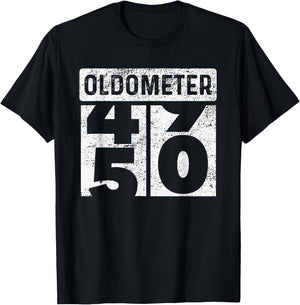 Oldometer Odometer Funny 50th Birthday Gift 50 yrs Old Joke T-Shirt - T-Shirt | Black