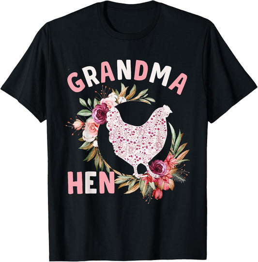 Floral Grandma Hen Funny Nana Chicken Farmer & Lover T-Shirt - T-Shirt | Black