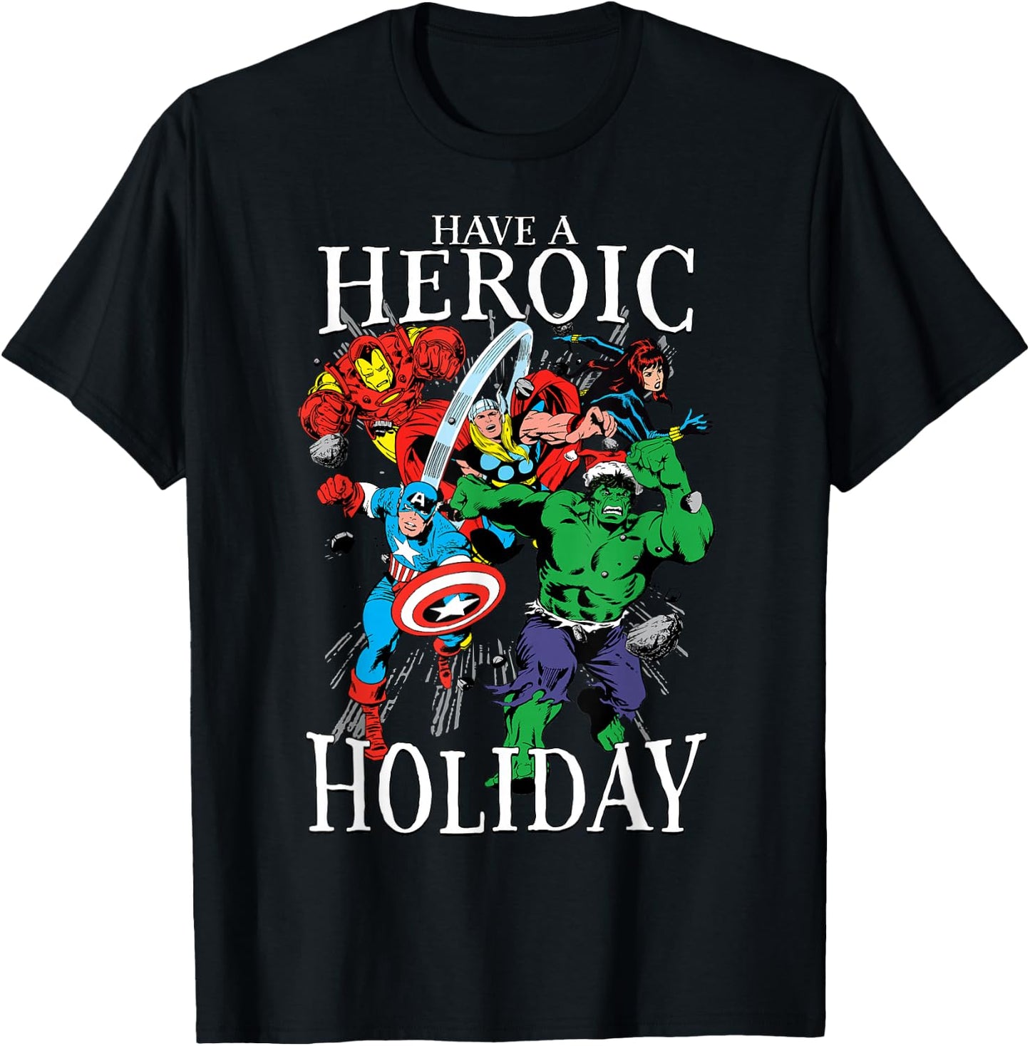 Marvel Avengers Heroic Holiday Christmas Group Shot T-Shirt - T-Shirt | Black