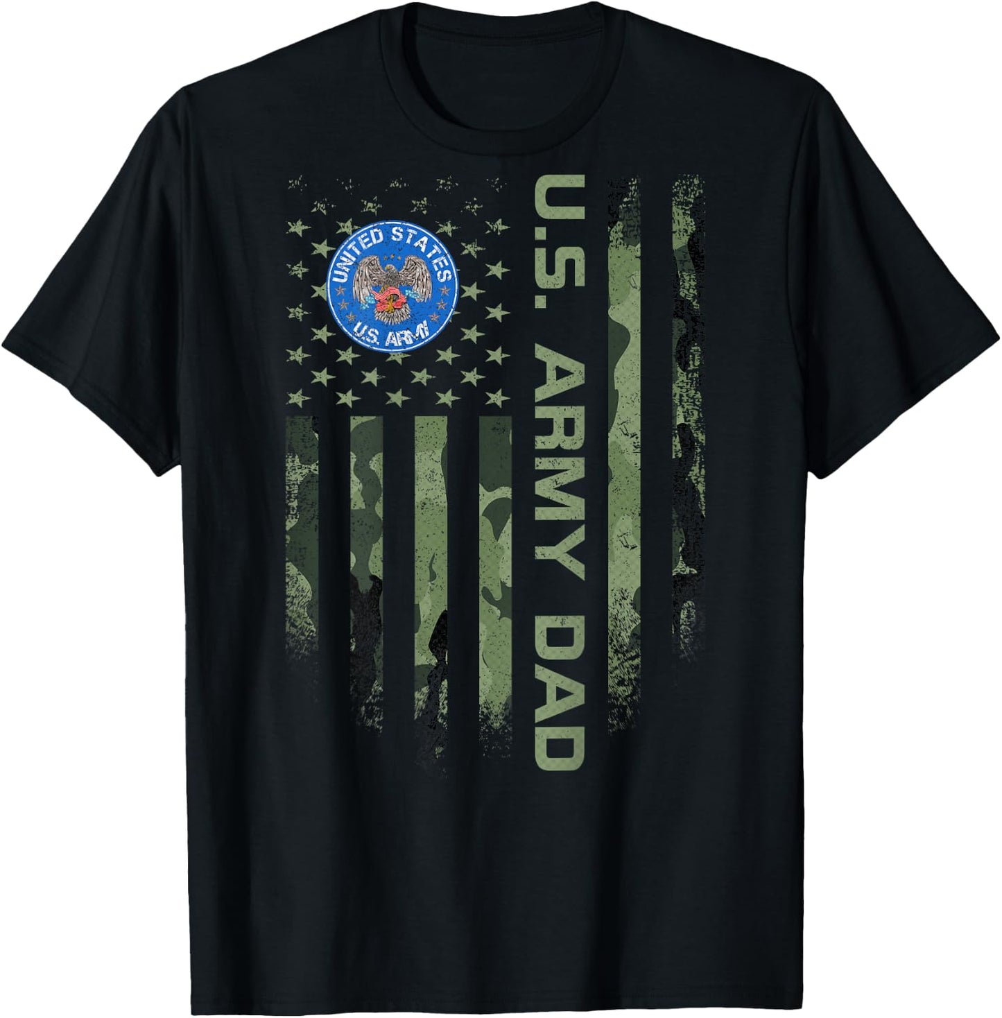 Vintage USA American Flag Proud US Army Veteran Dad Funny T-Shirt - T-Shirt | Black