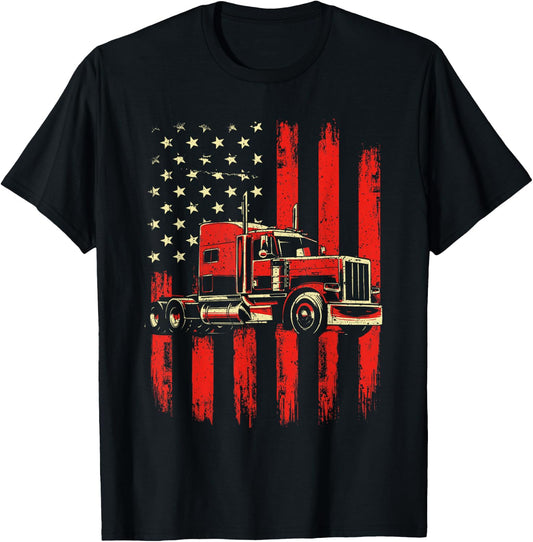 American Trucker - Semi Truck Driver Trucking Big Rig T-Shirt - T-Shirt | Black