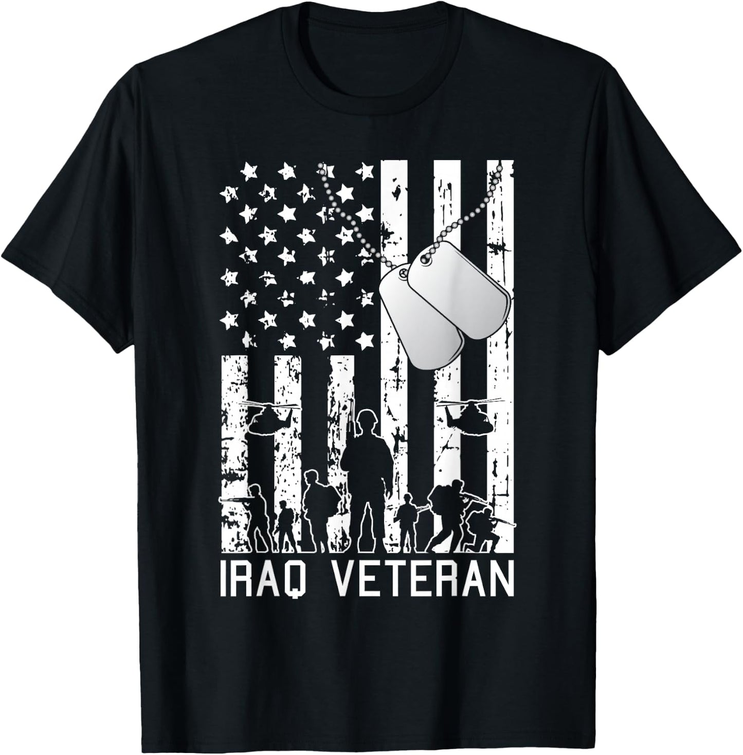 Iraq Veteran American Flag Dog Tag Military Army Soldier T-Shirt - T-Shirt | Black