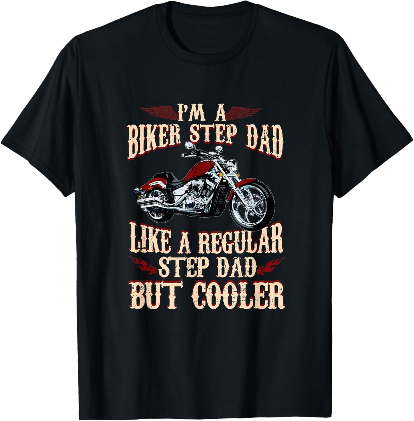 Step Dad Biker Design For Cool Motorcycle Step Dads T-Shirt - T-Shirt | Black