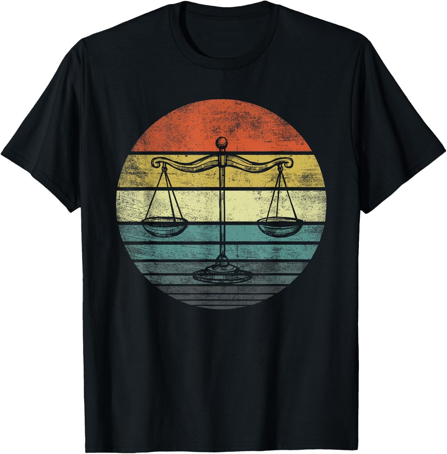 Lawyer Gift Retro Sunset Scale of Justice Student Law School T-Shirt - T-Shirt | Black