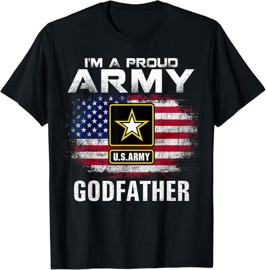 I'm A Proud Army Godfather With American Flag Veteran Gift T-Shirt - T-Shirt | Black