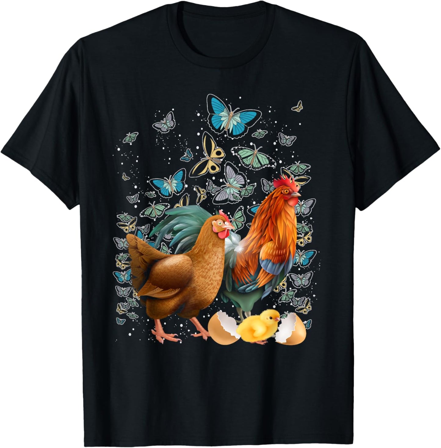 Farmer Gift Farm Animal Butterflies Rooster Hen Chicken T-Shirt - T-Shirt | Black