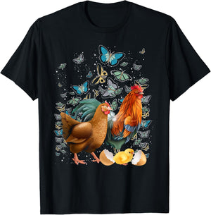 Farmer Gift Farm Animal Butterflies Rooster Hen Chicken T-Shirt - T-Shirt | Black