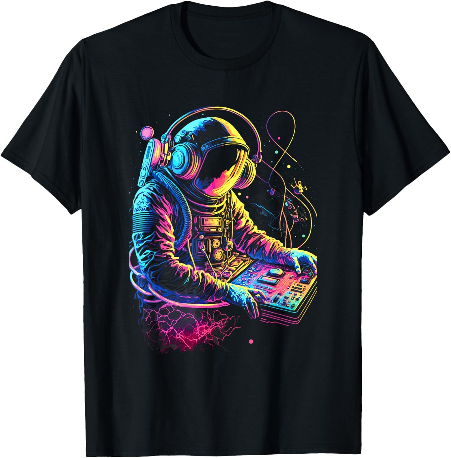 Funky Astronaut DJ in Space: EDM Graphic T-Shirt - T-Shirt | Black