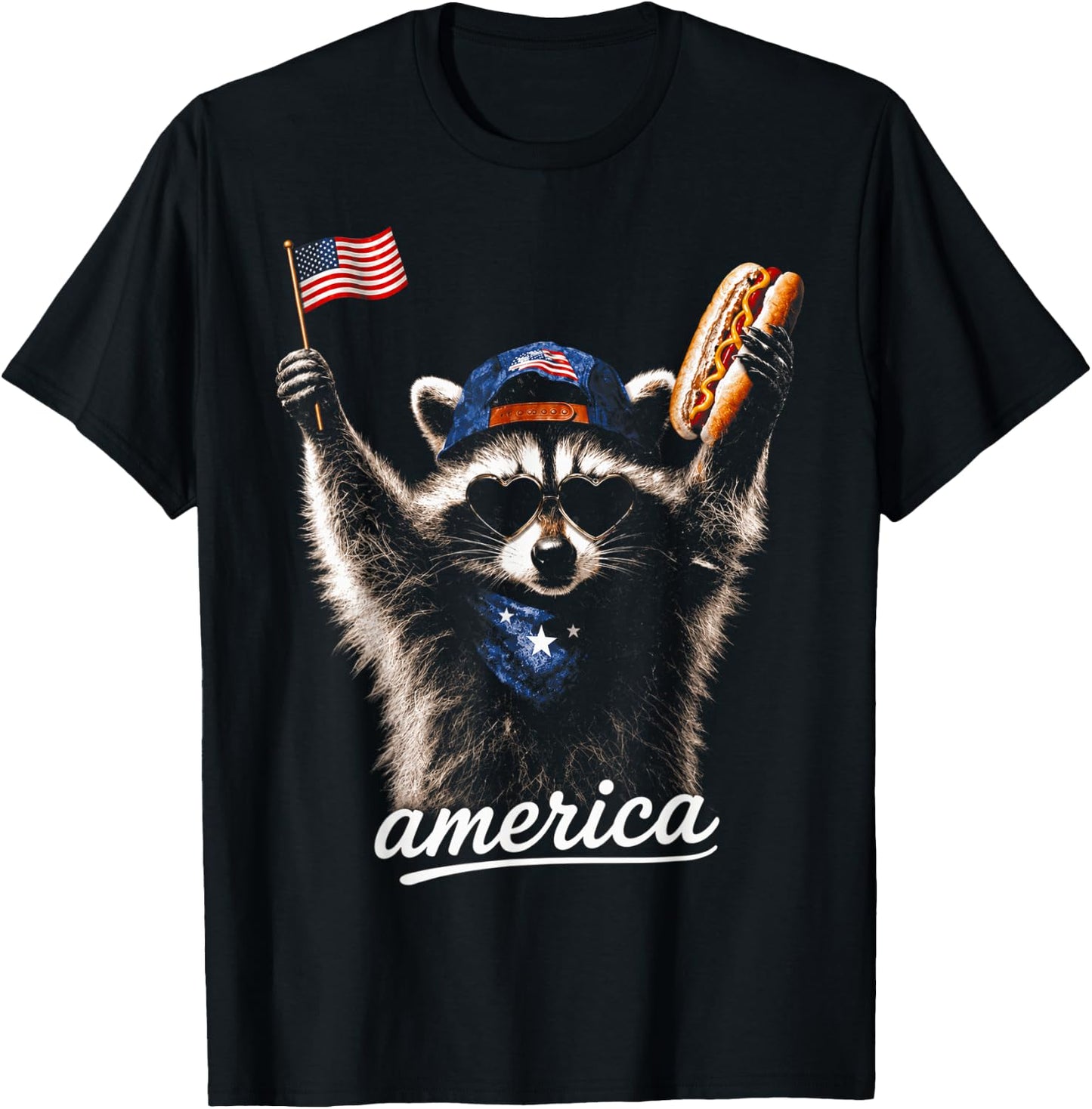 America Meme Raccoon 4th July Hot Dog Lovers T-Shirt - T-Shirt | Black