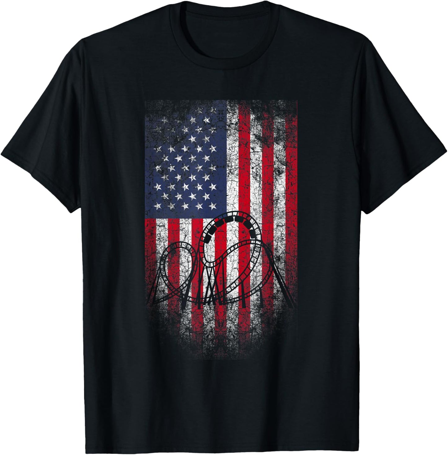 Roller Coaster USA American Flag 4th of July Patriotic Kids Men T-Shirt - T-Shirt | Black