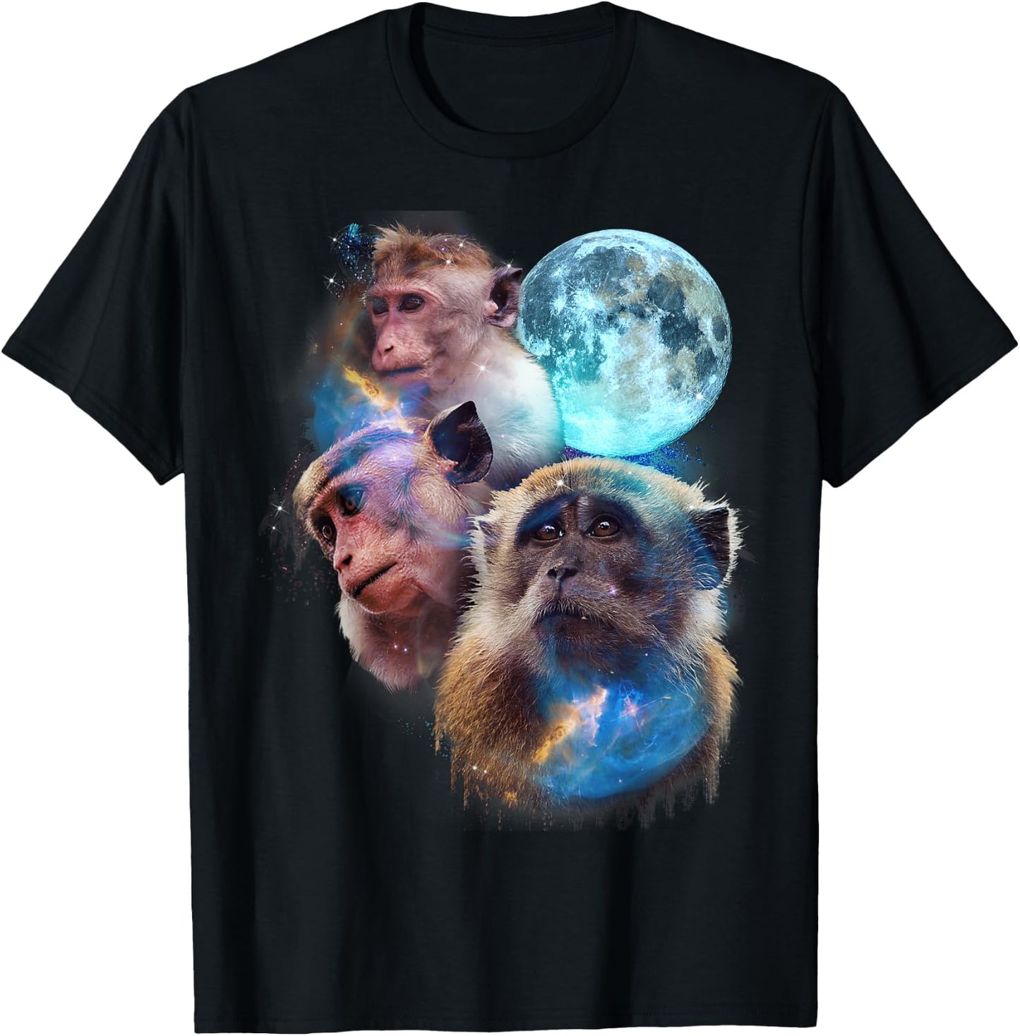 3 Moon Monkey Art Funny Ape Primate Animal Lovers Graphic T-Shirt - T-Shirt | Black