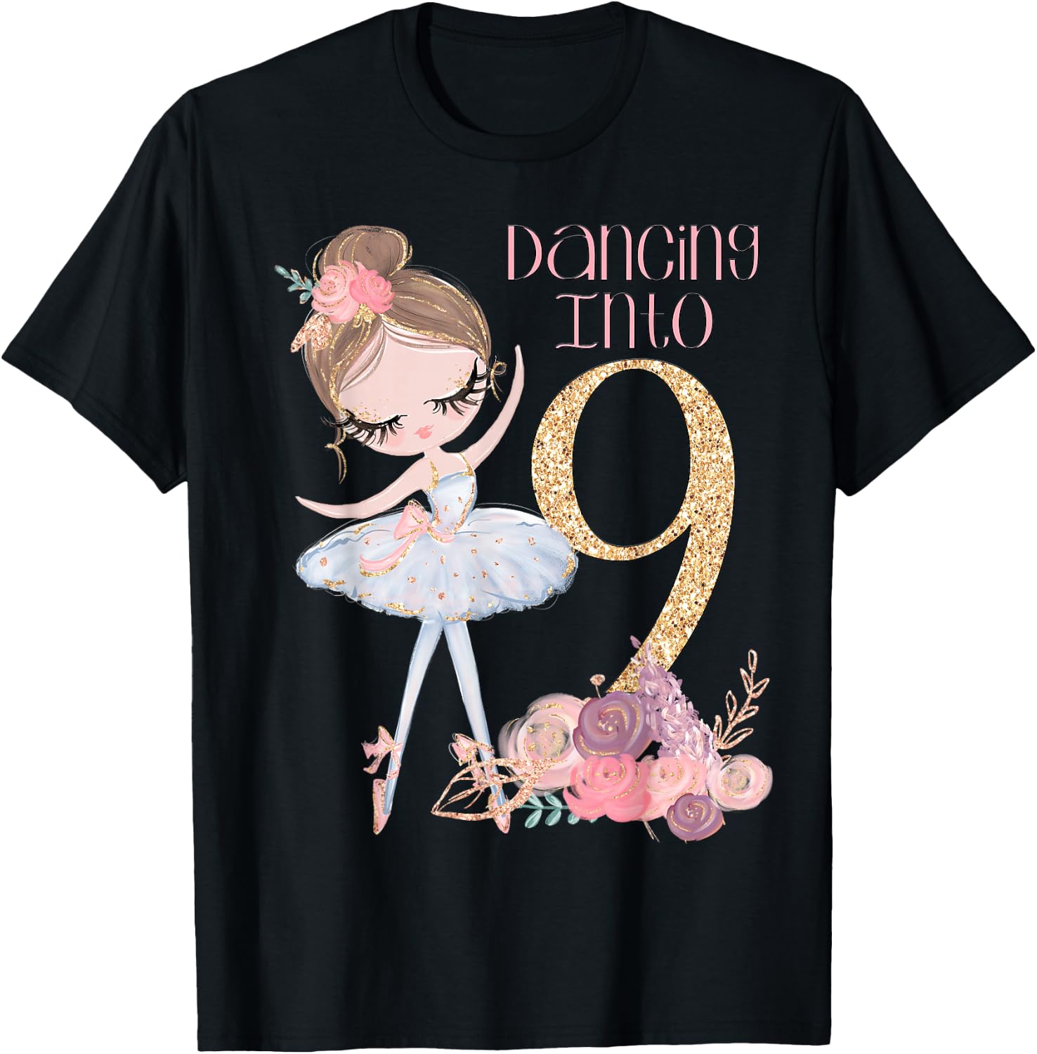 9th Birthday Ballerina Party Ballet Dancer Outfit Girls Nine T-Shirt - T-Shirt | Black