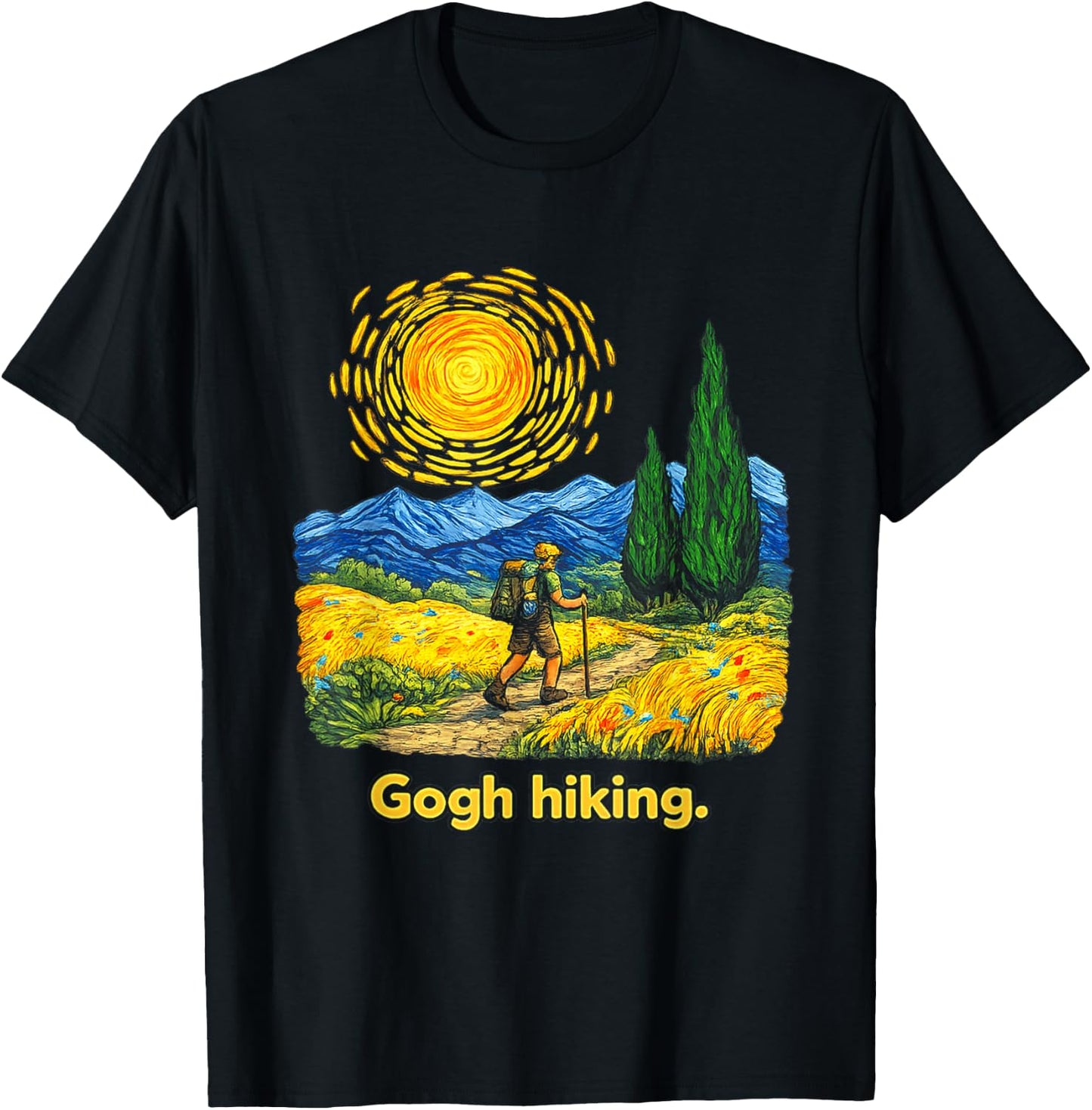 Gogh Hiking Funny Outdoorsy Van Gogh Art Nature Hiker T-Shirt - T-Shirt | Black