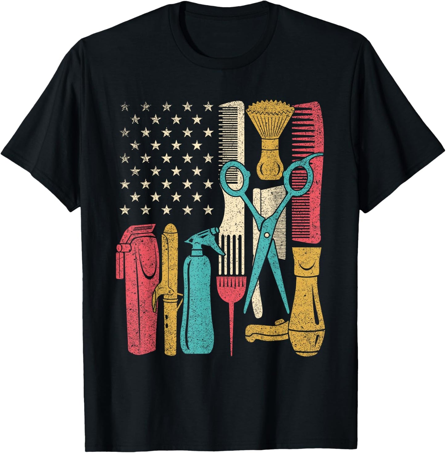 Hairstylist Tools - USA Flag Haircutter Barber Hairdresser T-Shirt - T-Shirt | Black