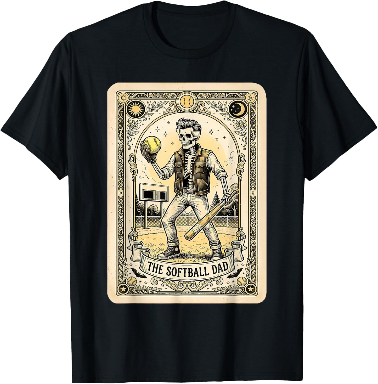 Softball Dad Tarot Card Skeleton Sports Fathers Day Men T-Shirt - T-Shirt | Black