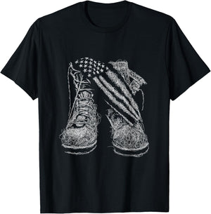 Army Boots USA Flag Boots Print Tactical Boots T-Shirt - T-Shirt | Black
