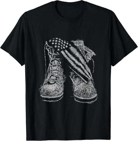 Army Boots USA Flag Boots Print Tactical Boots T-Shirt - T-Shirt | Black