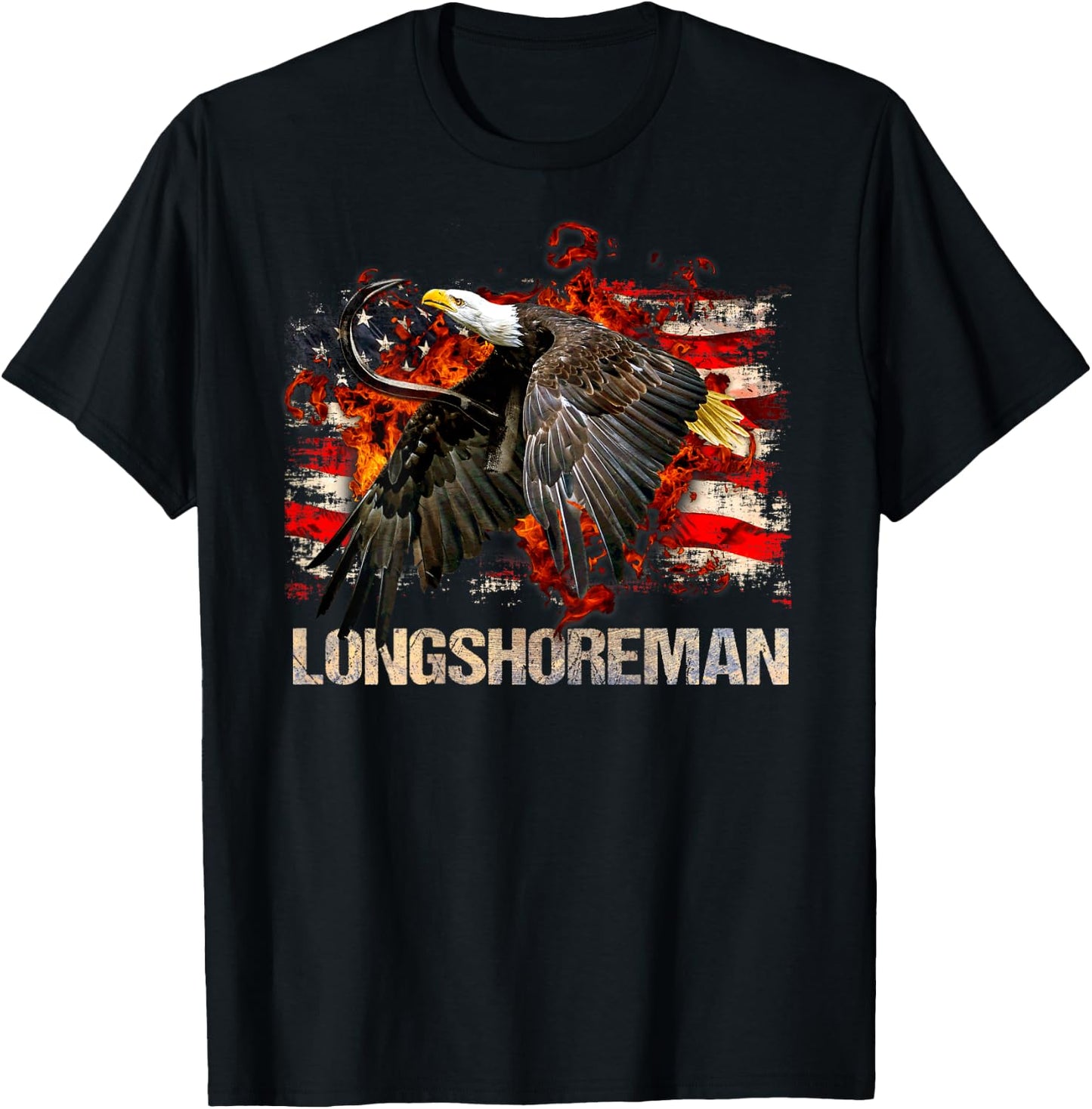 Longshoreman Gifts Patriotic Design On Back Of Clothing T-Shirt - T-Shirt | Black