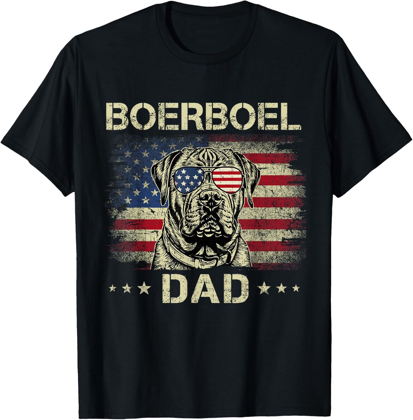 Boerboel Dad Dog Vintage American Flag 4th Of July Women Kids T-Shirt - T-Shirt | Black