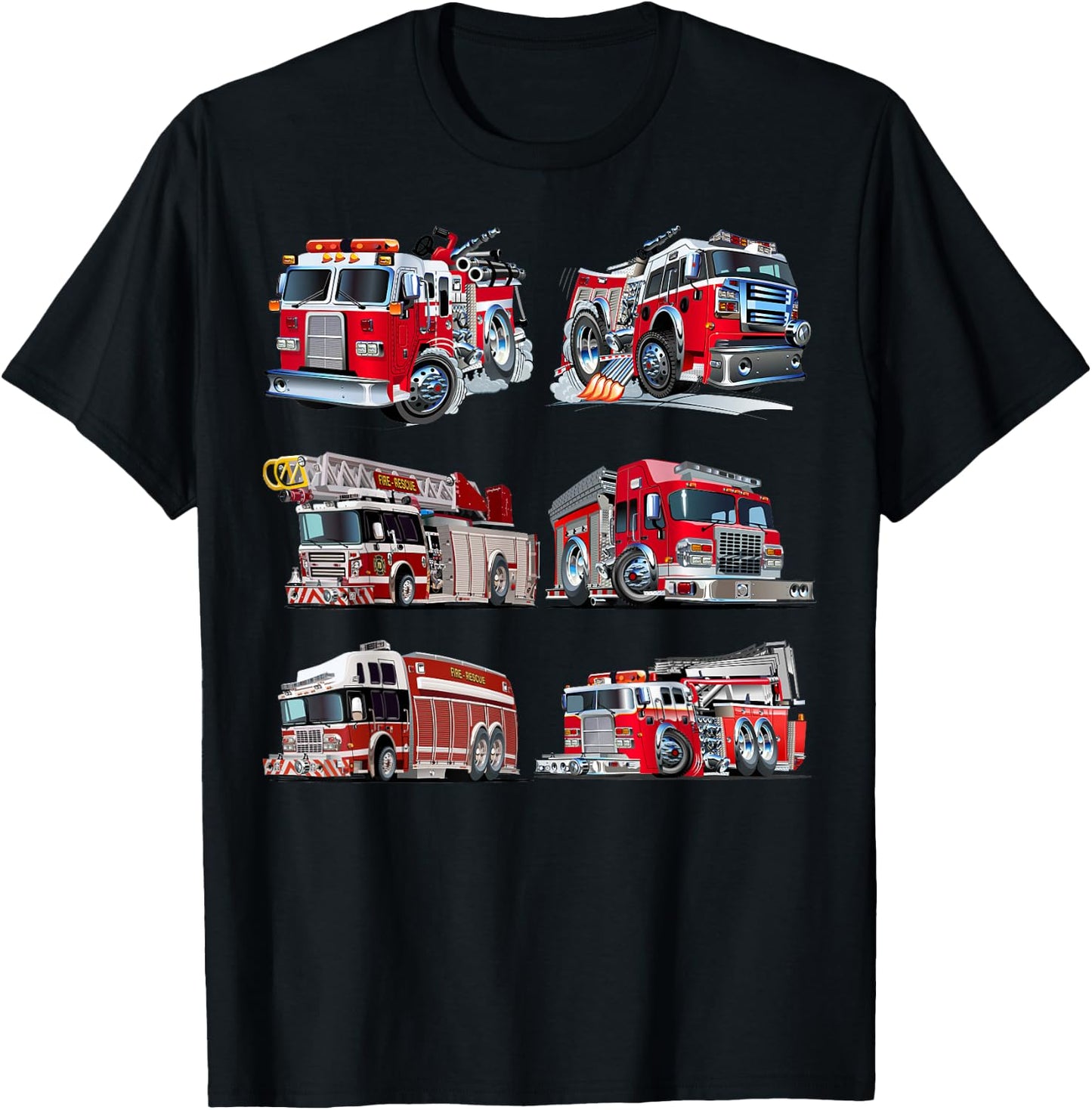 Types of Fire Truck Boy Toddler Kids Firefighter Xmas T-Shirt - T-Shirt | Black