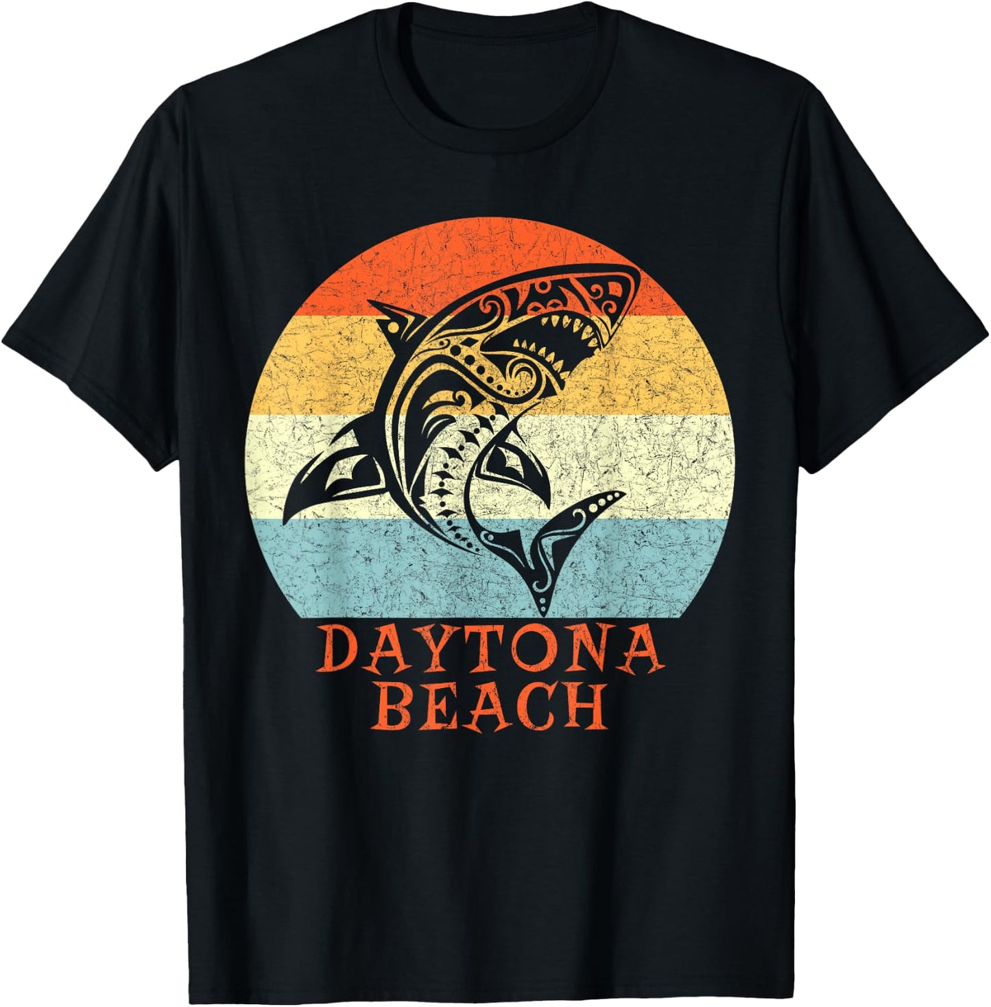 Daytona Beach, Florida Vintage Retro Tribal Shark Vacation T-Shirt - T-Shirt | Black