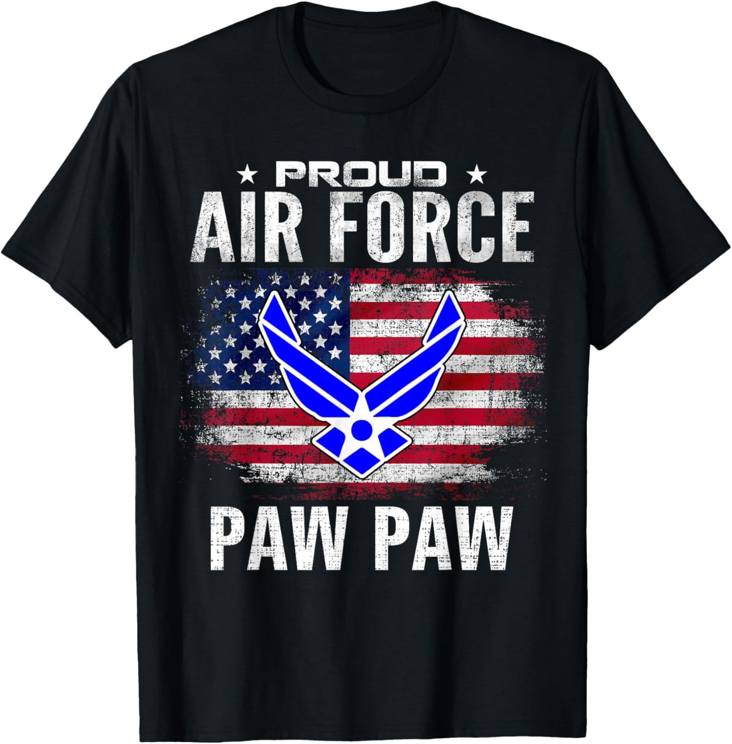 Proud Air Force Paw Paw With American Flag For Veteran T-Shirt - T-Shirt | Black