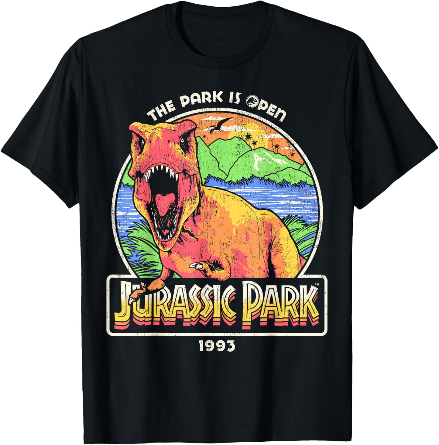 Jurassic Park 1993 The Park Is Open Jurassic Park Logo T-Shirt - T-Shirt | Black